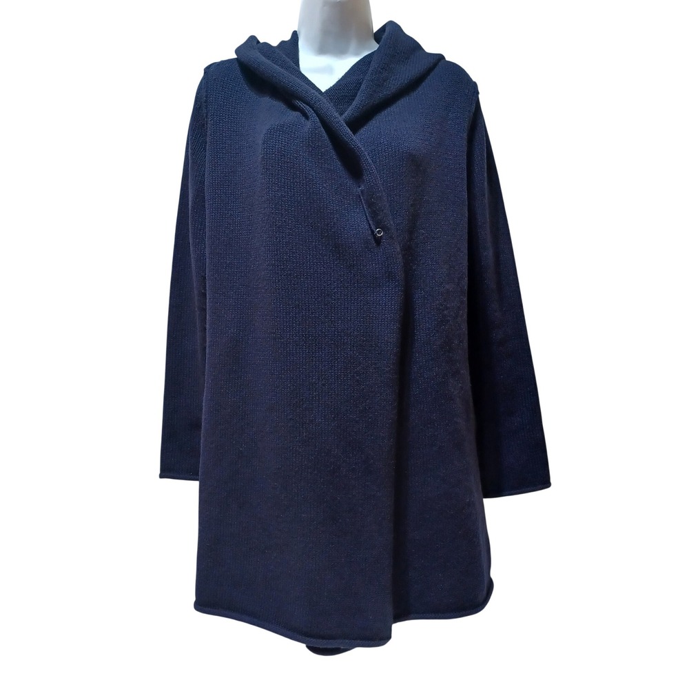 Vince Womens XS Yak Wool Hooded Cardigan Sweater Navy Longline Quiet Luxury